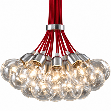 B.Lux Ilde Max S 19-Light Pendant designed by David Abad in chrome finish with red cord