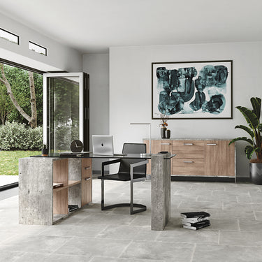 Nova Domus Boston Glass & Faux Concrete Reversible Desk