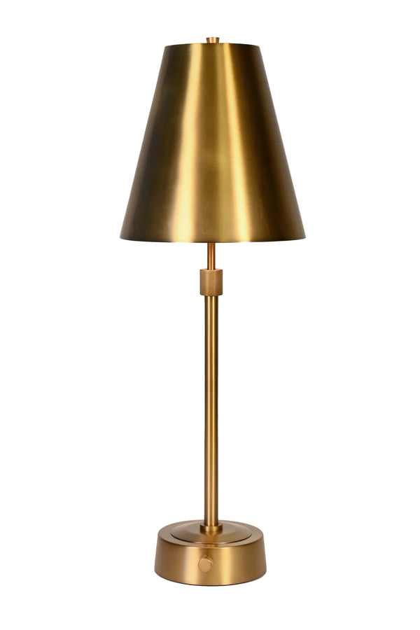 Modern Lantern Mini Cordless Buffet Lamp - Antique Brass with Metal Shade