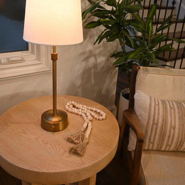 Mini Cordless Buffet Lamp Antique Brass with soft ambient light