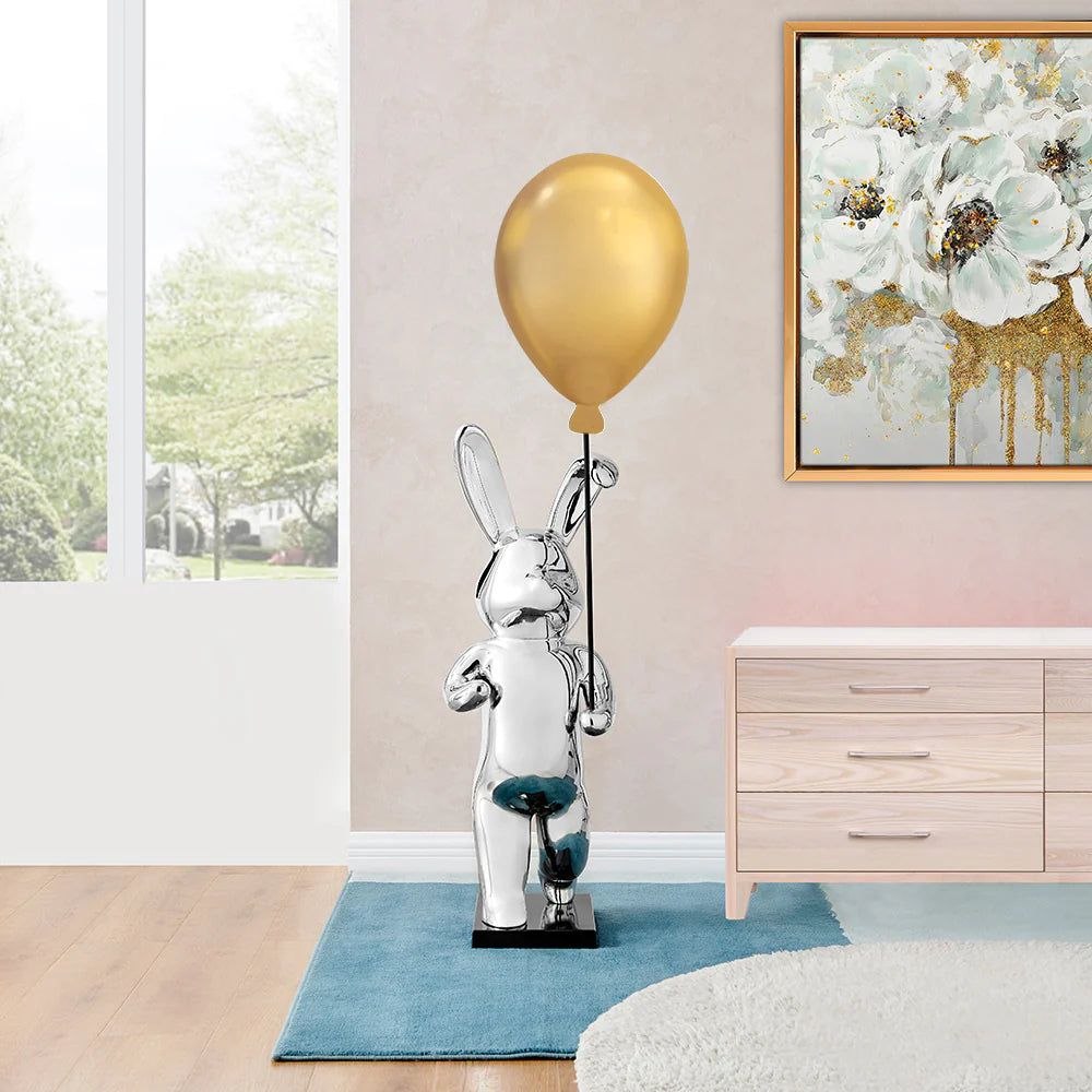 Chrome Bunny Gold Balloon Sculpture Floor Decor 