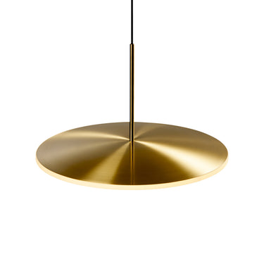 Chrona Dish Horizontal 17 in spun brass pendant light, studio view