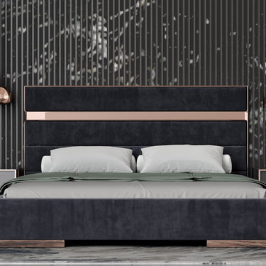 Nova Domus Cartier Black Velvet & Rosegold Bed