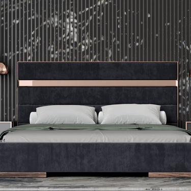 California King Nova Domus Cartier Black Velvet & Brushed Bronze Bed