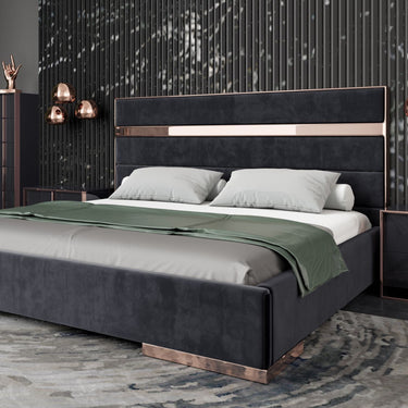 California King Nova Domus Cartier Black Velvet & Brushed Bronze Bed