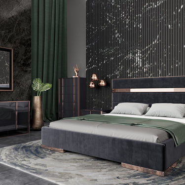 California King Nova Domus Cartier Black Velvet & Brushed Bronze Bed