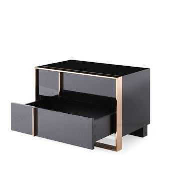 Nova Domus Cartier Eastern King Black Rose Gold Bed Nightstands