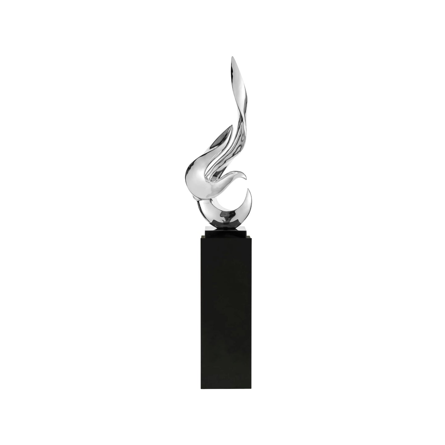 Finesse Decor Chrome Flame Floor Sculpture With Black Stand