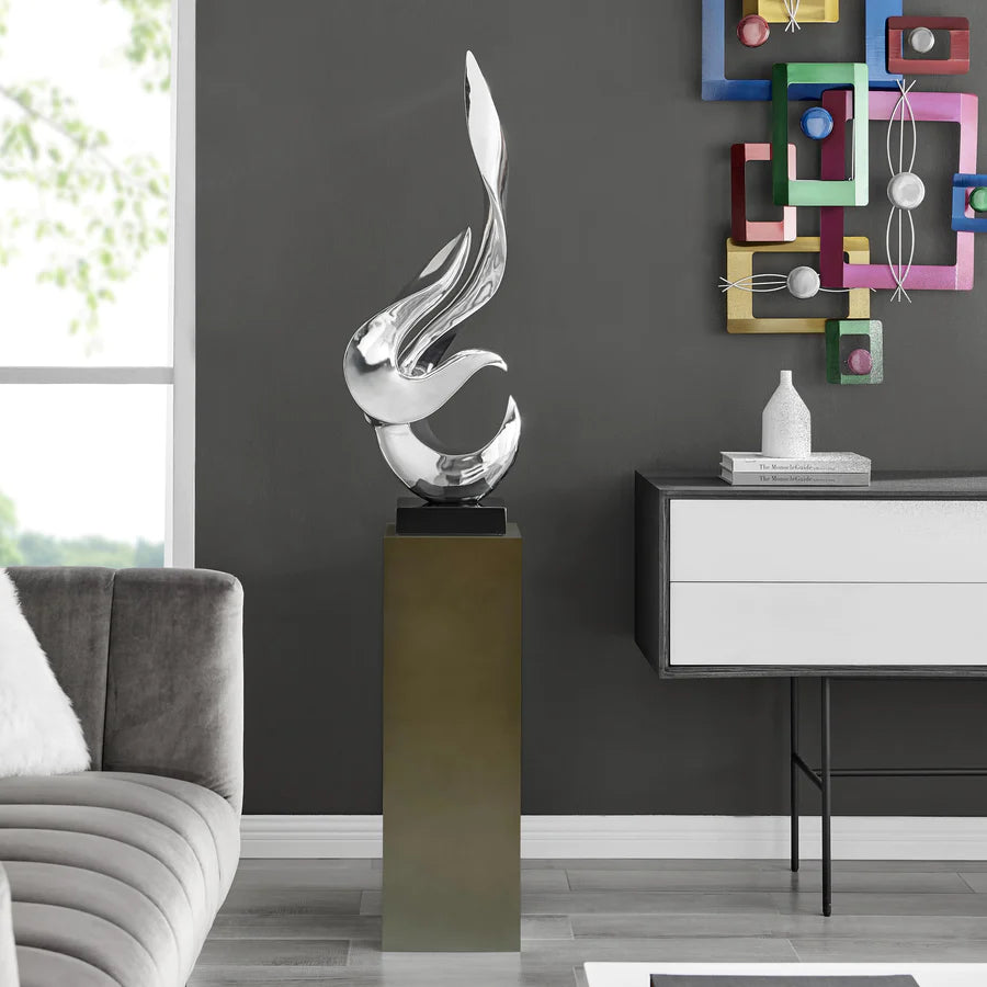 Finesse Decor Chrome Flame Floor Sculpture With Gray Stand 2