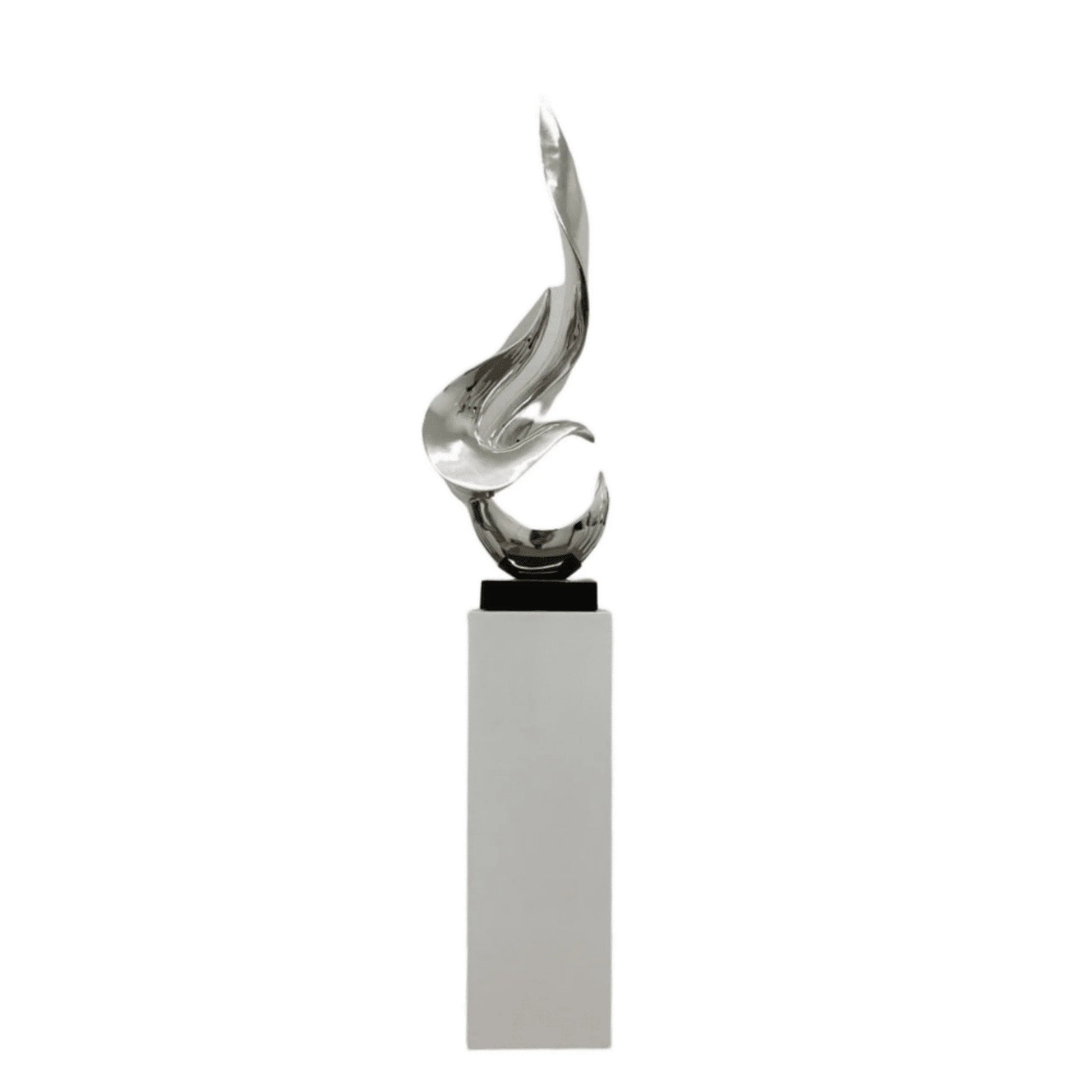 Finesse Decor Chrome Flame Floor Sculpture With White Stand 1