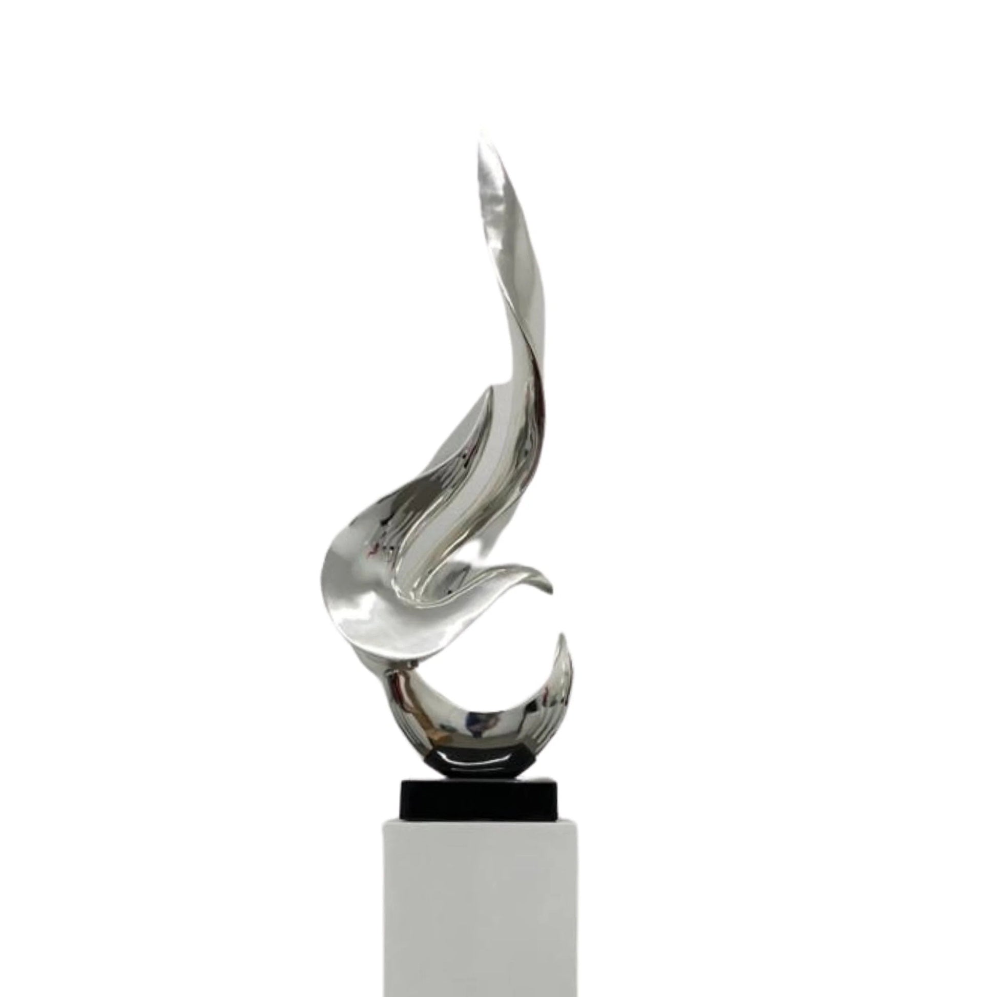 Finesse Decor Chrome Flame Floor Sculpture With White Stand 4