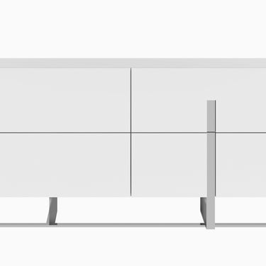 Sleek and modern white dresser with silent gliding drawers for a quiet bedroom