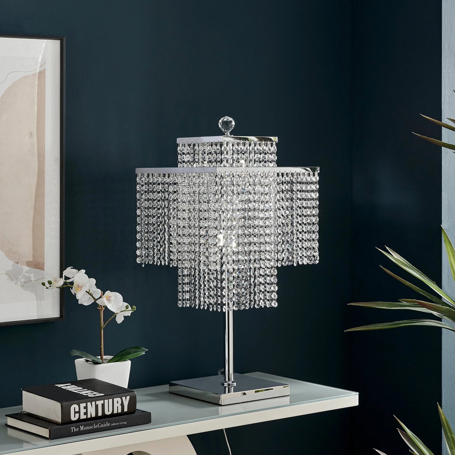 Finesse Decor Crystal Double Crown Square Table Lamp 2