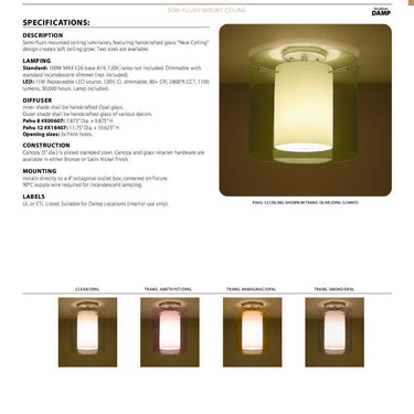 Pahu 12 ceiling spec sheet and dimensions | Besa Lighting