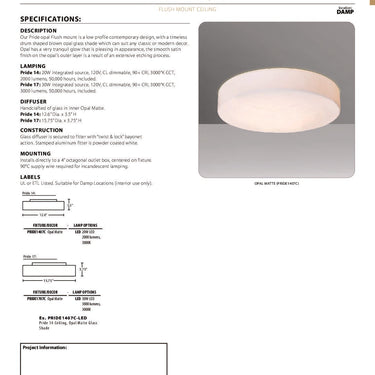 Pride 14 spec sheet and dimensions | Besa Lighting