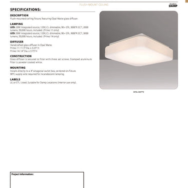 Primo 11 spec sheet and dimensions | Besa Lighting