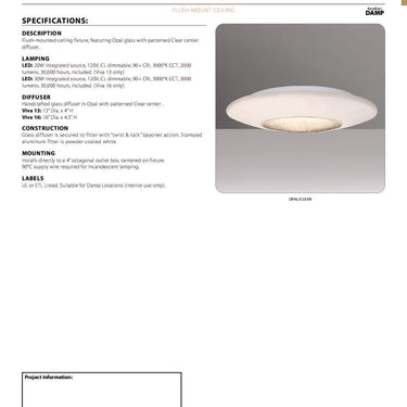 Viva 13 spec sheet and dimensions | Besa Lighting