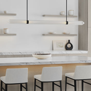 Dark bronze linear pendant light with crystal accents for contemporary office and hotel lobby