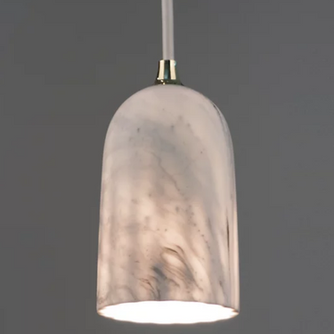 Modern ambient lighting fixture, Doric 8, white marble finisg, ideal for contemporary dining ooms.