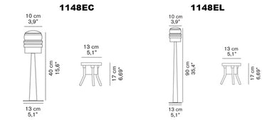 Dimension drawing of the Fresnel outdoor floor lamp, small and large, by Oluce
