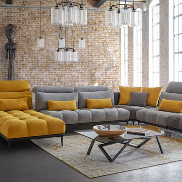 David Ferrari Display Italian Grey Yellow Fabric Modular Sectional Sofa