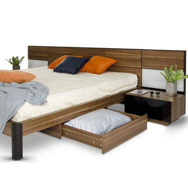 California King Rondo Platform Bed with Nightstands Storage with Light