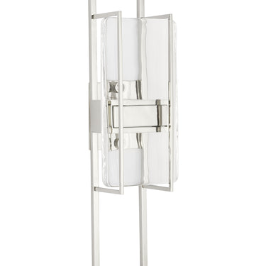 18in Duelle brass wall sconce with diffused LED light, 2700K ambient glow, ETL listed.