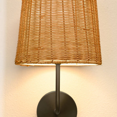 Battery-operated Emily Cordless Wall Sconce with Black Rattan Shade