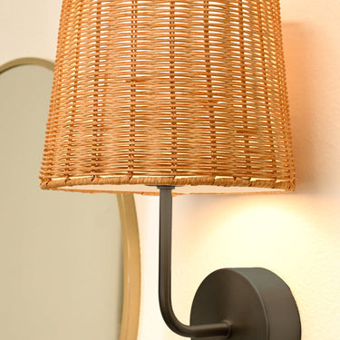 Modern Lantern Emily Cordless Wall Sconce Black Rattan Shade