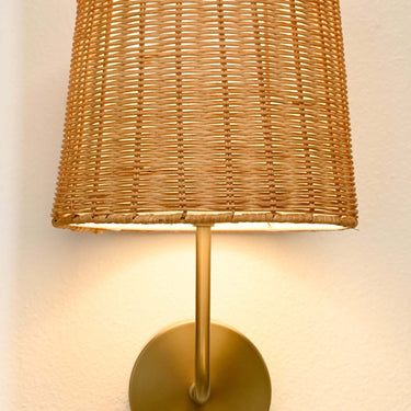 Emily rechargeable lamp, Antique Brass with Rattan Shade – view 2