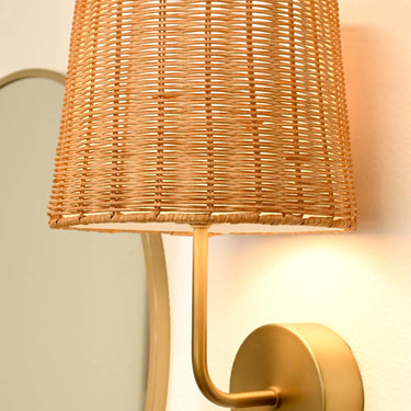 Emily rechargeable lamp, Antique Brass with Rattan Shade – view 3