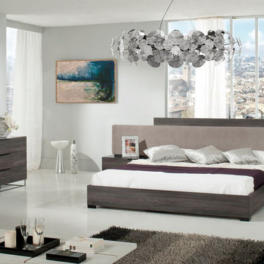 California King Nova Domus Enzo Italian Grey Oak & Fabric Bed with Nightstands