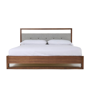 California King Nova Domus Falcor Grey Fabric & Walnut Veneer Bed