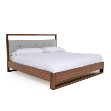 California King Nova Domus Falcor Grey Fabric & Walnut Veneer Bed