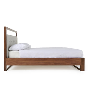Contemporary Queen Platform Bed in Grey Fabric and Walnut - Nova Domus Falcor 