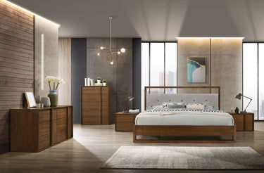 Nova Domus Falcor Grey Fabric & Walnut Veneer Bed