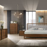 Queen Nova Domus Falcor Bed - Modern Grey Fabric & Walnut Veneer