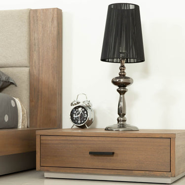 Eastern King Nova Domus Fantasia Walnut & Grey Bed with Two Nightstands