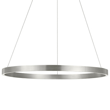 Modern Satin Nickel ring chandelier by Visual Comfort in open-concept living space