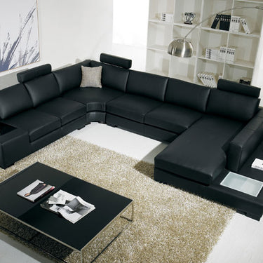 T35 Black Genuine Leather Sectional with Light