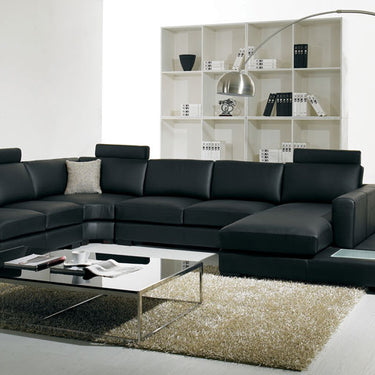 T35 Black Genuine Leather Sectional with Light