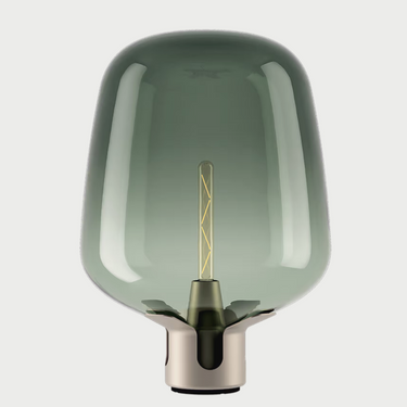 Lodes Flar lamp with Terra steel base and Turquoise hand-blown glass diffuser