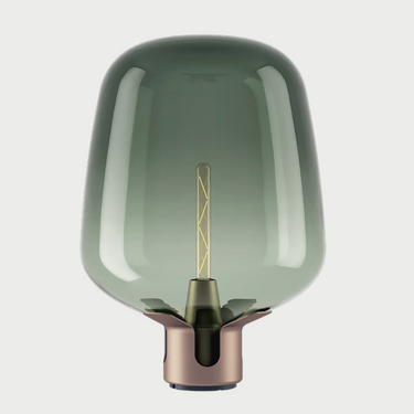 Italian Lodes Flar designer lamp featuring a Terra metal base and Turquoise blown glass shade