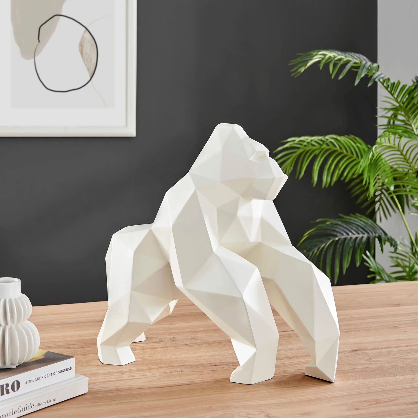 Finesse Decor Geometric Ape Sculpture Matte White 2
