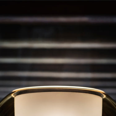Borosilicate glass sphere of the Penta Glo floor lamp seen up close