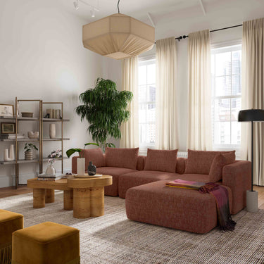 TOV Hangover 4-Piece Contract-Grade Textured Fabric Modular Sectional Red