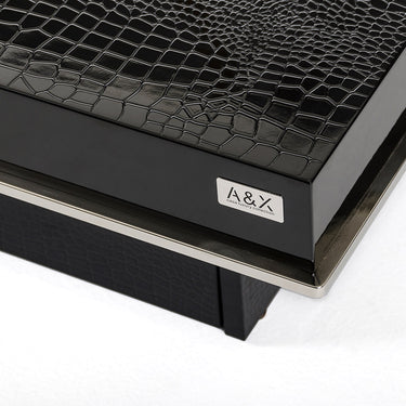 Horizon Black Crocodile Coffee Table with Pull Out Squares