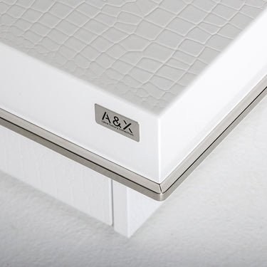 Horizon White Crocodile Coffee Table with Pull Out Squares