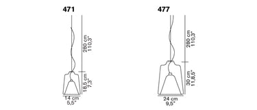 Dimension drawing of the Lanternina 471 pendant by Oluce