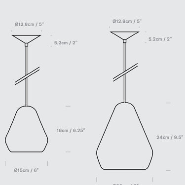  Sleek conical glass shape of the Innermost Core suspended lighting fixture.